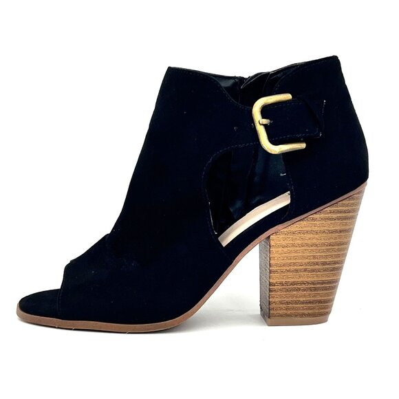 Fergalicious By Fergie Revenge Black Peep-Toe Block Heels Womens 8.5M Zippered - Picture 14 of 16